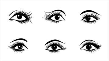Black eye with lash and brow silhouette set. Vector Illustration