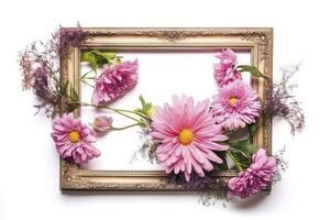 empty frame Vintage Frame With Flower decoration around frame. photo