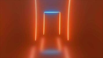 Abstract looping rectangular tunnel neon orange energy glowing from lines background video