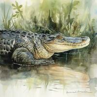 one freshwater crocodile opening mouth, reptile animal, generate ai photo