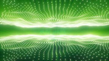 Abstract green energy waves from particles above and below the screen magical bright glowing futuristic hi-tech background video