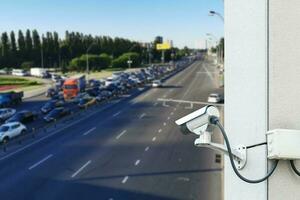 A speed camera on the motorway photo