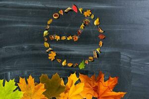 The watch dial from the leaves on a dark background photo