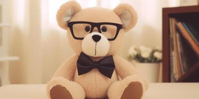 Teddy bear wearing a glasses photo