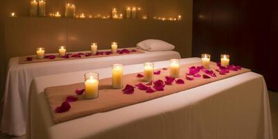 serene setting with scented candles and massage bed photo