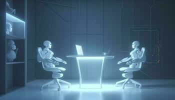 Smart City with robot system artificial intelligence, Chat GPT chatbot AI, Chatting with a smart AI or artificial intelligence chatbot developed by Open AI, Generate AI photo