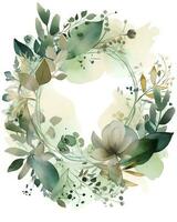 Flower wreath of flowers and leaves. Flat lay, top view mockup. Copy space , generate ai photo