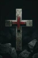 Easter the symbol of the cross the resurrection of jesus christ in dark colors, generate ai photo