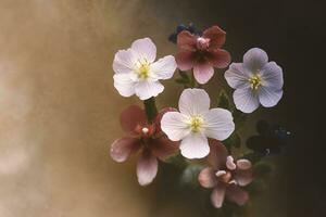 Beautiful spring border, blooming rose bush. Flowering rose hips against on wall. Soft selective focus, generate ai photo