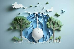 Paper art , Environmental protection and save earth water , Ecology and world water day , Saving water and world Environment day , Generate Ai photo