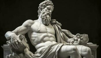 Marble statue of greek god with cornucopia in his hands, generate ai photo