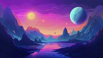 space abstract background, in the style of fantasy illustration, violet and blue, colored cartoon style, felicia simion, alien worlds, paul Pelletier, generat ai photo