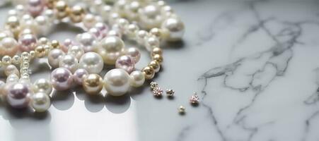 Pearls background. Pearls on marble background, generate ai photo