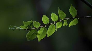 Earth Day and World Environment Day, Spring, Tropical tree leaves and branch with beautiful green forest background, generate ai photo