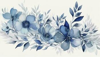 Abstract floral art background vector. Botanical watercolor hand painted blue flowers, generate ai photo