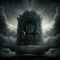 majestuoso trono habitación decorado con patrones en el oscuridad , generar ai foto