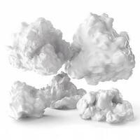 3d render, collection of abstract realistic clouds isolated on white background, weather clip art, design elements, generate ai photo