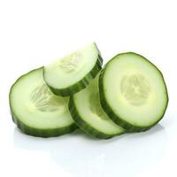 Sliced cucumber isolated on white background with clipping path and full depth of field, Top view. Flat lay, generate ai photo