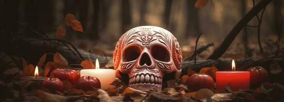 día de el muerto calaveras dia Delaware los muertos. día de el muerto y mexicano Víspera de Todos los Santos antecedentes. mexicano tradicion festival. día de el muerto azúcar cráneo. dia Delaware los muertos, generar ai foto