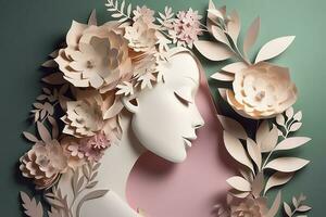 Paper art , Happy women's day 8 march with women of different frame of flower , women's day specials offer sale wording isolate , Generate Ai photo