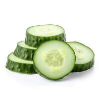 Sliced cucumber isolated on white background with clipping path and full depth of field, Top view. Flat lay, generate ai photo