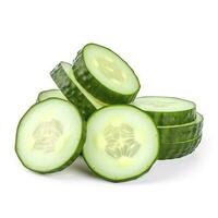 Sliced cucumber isolated on white background with clipping path and full depth of field, Top view. Flat lay, generate ai photo