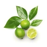 Fresh lemon with green leaves isolated on white background, generate ai photo