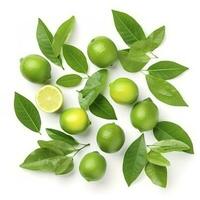 Fresh lemon with green leaves isolated on white background, generate ai photo