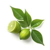 Fresh lemon with green leaves isolated on white background, generate ai photo