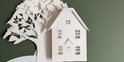 Paper cut out of a house with a tree photo