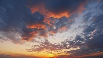 panorámico noche cielo y nubes en el Mañana antecedentes generativo ai foto