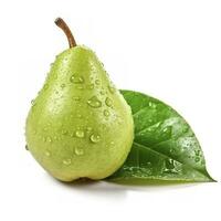 Green pear leaf isolated on white background, generate ai photo