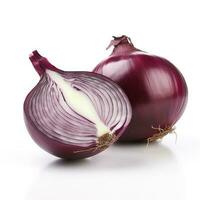 Red onion with cut in half isolated on white background, generate ai photo