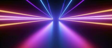 3d rendering, rounded pink blue neon lines, glowing in the dark. Abstract minimalist geometric background. Ultraviolet spectrum. Cyber space. Futuristic wallpaper, generate ai photo