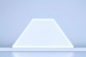 Realistic podium display with neon white lights, Product display background with light frame, White prodium product display with light effect, neon lights background, generate ai photo
