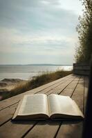 biblia, mujer leyendo desde el santo Biblia, generar ai foto