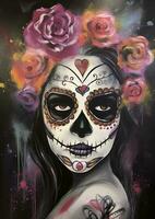 día de el muerto calaveras dia Delaware los muertos. día de el muerto y mexicano Víspera de Todos los Santos antecedentes. mexicano tradicion festival. día de el muerto azúcar cráneo. dia Delaware los muertos, generar ai foto