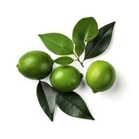 Fresh lemon with green leaves isolated on white background, generate ai photo