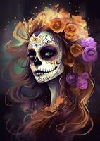 día de el muerto calaveras dia Delaware los muertos. día de el muerto y mexicano Víspera de Todos los Santos antecedentes. mexicano tradicion festival. día de el muerto azúcar cráneo. dia Delaware los muertos, generar ai foto