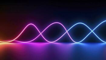 3d rendering, the abstract background of colorful neon wavy lines glowing in the dark. Modern simple wallpaper, generates ai photo