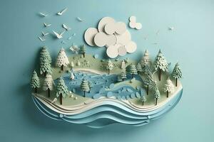 Paper art , Ecology and world water day , Saving water and world Environment day, environmental protection and save earth water , Generate Ai photo