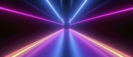 3d rendering, rounded pink blue neon lines, glowing in the dark. Abstract minimalist geometric background. Ultraviolet spectrum. Cyber space. Futuristic wallpaper, generate ai photo