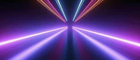 3d rendering, rounded pink blue neon lines, glowing in the dark. Abstract minimalist geometric background. Ultraviolet spectrum. Cyber space. Futuristic wallpaper, generate ai photo