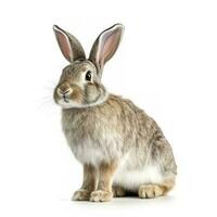 The funny rabbit is standing on its hind legs isolated on white background, generate ai photo