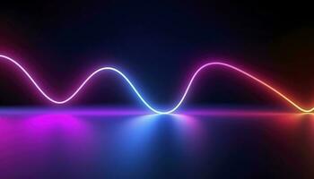 3d rendering, the abstract background of colorful neon wavy lines glowing in the dark. Modern simple wallpaper, generates ai photo