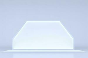 Realistic podium display with neon white lights, Product display background with light frame, White prodium product display with light effect, neon lights background, generate ai photo