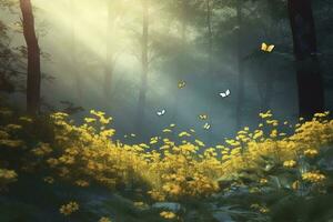 abstract nature spring Background, spring flower and butterfly, generate ai photo