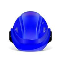 White protective helmet. Polygonal construction helmet in 3D. Front view. Vector illustration.