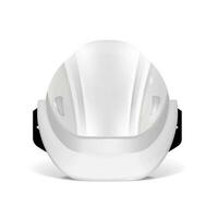 White protective helmet. Polygonal construction helmet in 3D. Front view. Vector illustration.