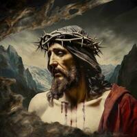 The sufferings of Jesus Christ in the crown of thorns. AI generativ. photo